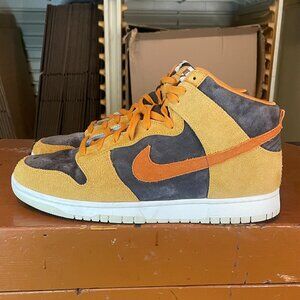 NIKE Men's Size 14 Dunk High PRM Velvet Brown Dark Russet Curry Shoes DD1401-200